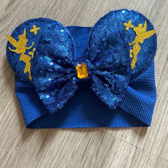 Disney Other - Tinkerbell Mouse Ears Headband Blue Sequin Sparkly Bow Baby Toddler